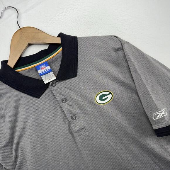 Green Bay Packers Polo Shirt Mens large Gray Embroidered Reebok Team Apparel y2k - Picture 1 of 9